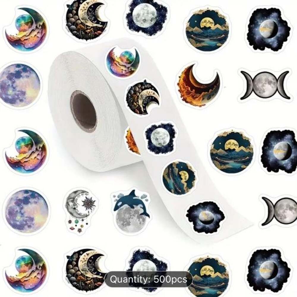 Roll of 500 Moon (10 different design) Stickers